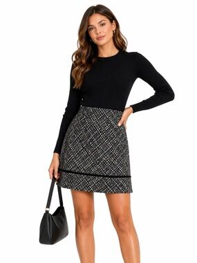 GAP Tweed Mini Skirt A-Line Black White Work Office Career Size 0